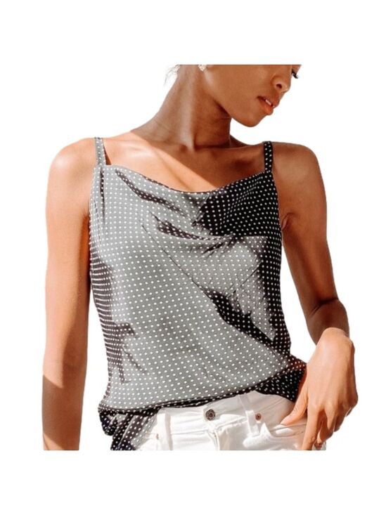 Lulus Tops - Lulus Polka Dot Cowl Neck Satin Tank Top
